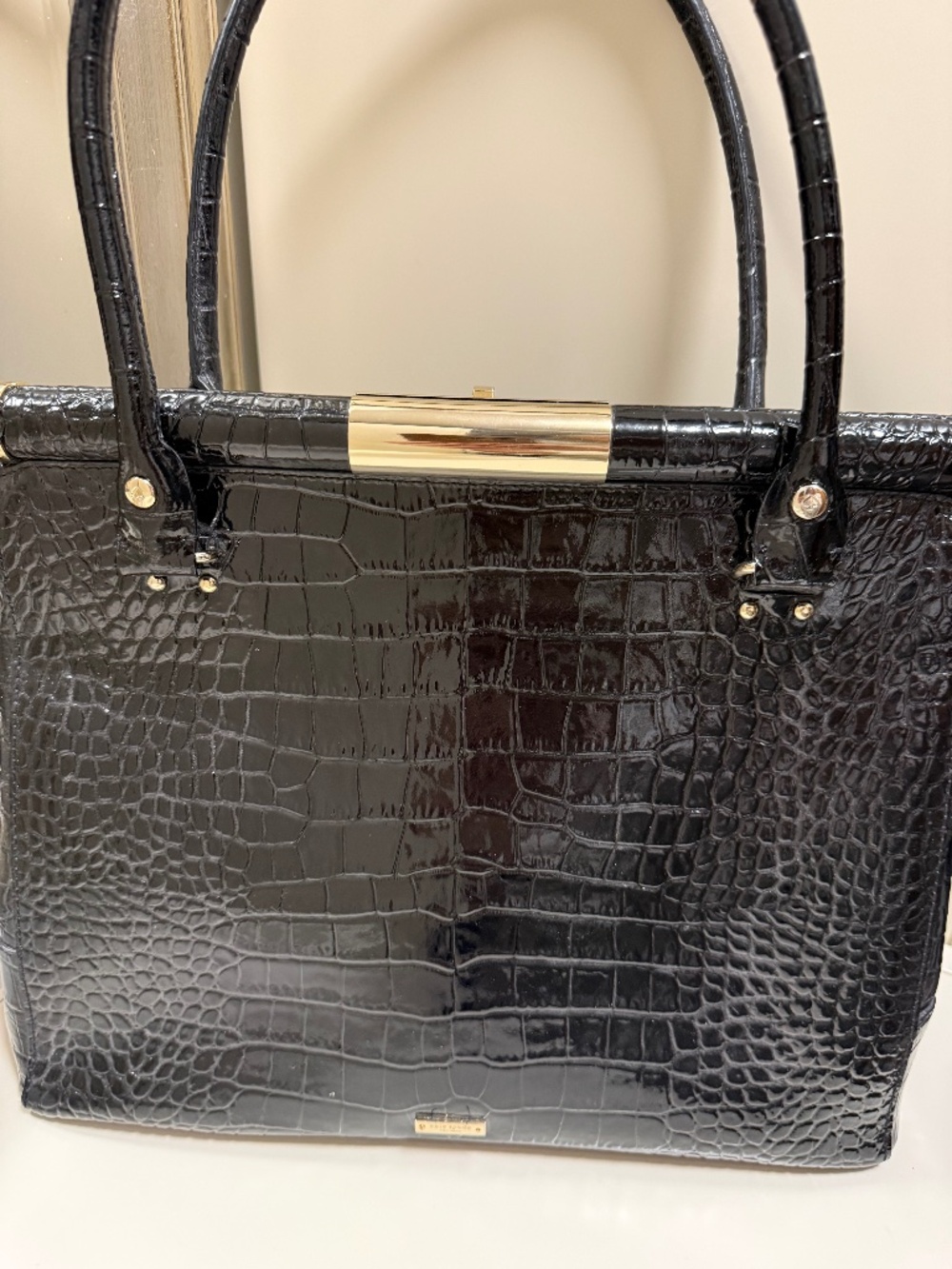 Kate Spade Black Leather Alligator Embossed Handbag